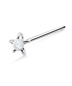 Ribbon Flower Silver Straight Nose Stud NSKA-704